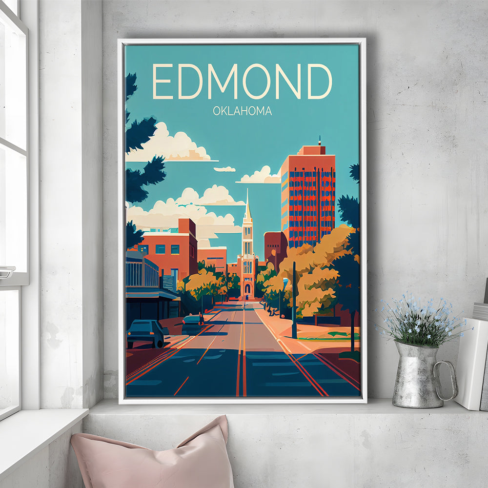 Edmond Oklahoma Retro Art Print, Edmond City Wall Art, Floating Framed Canvas Print, Framed Picture, Painting Canvas