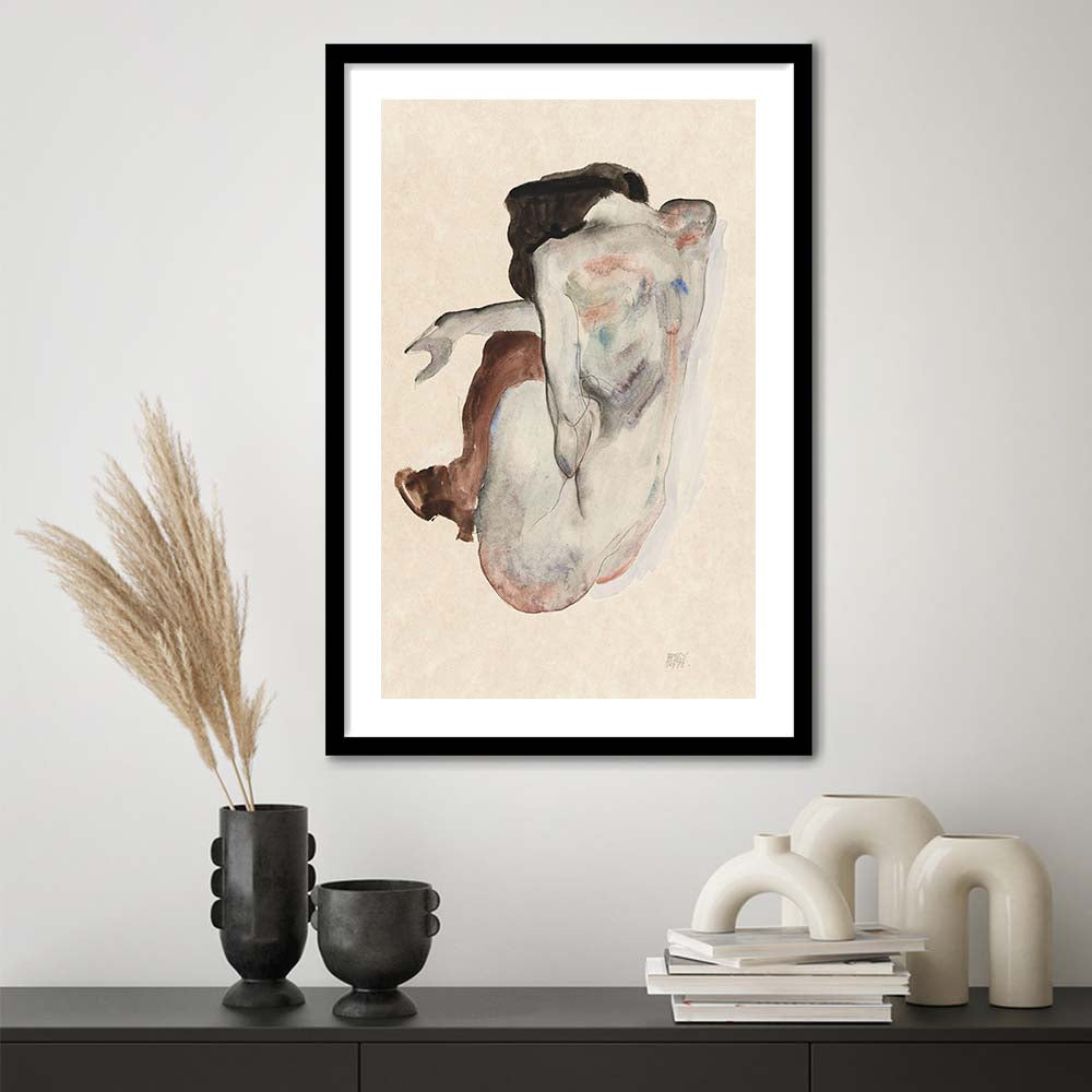 Egon Schiele Naked Lady (1912) Print, Egon Schiele Art Print, Women Oil Painting, Framed Art Print, White Border