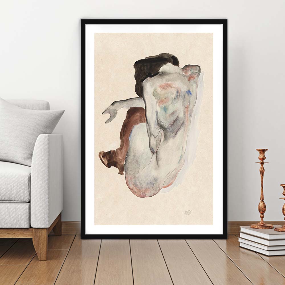 Egon Schiele Naked Lady (1912) Print, Egon Schiele Art Print, Women Oil Painting, Framed Art Print, White Border