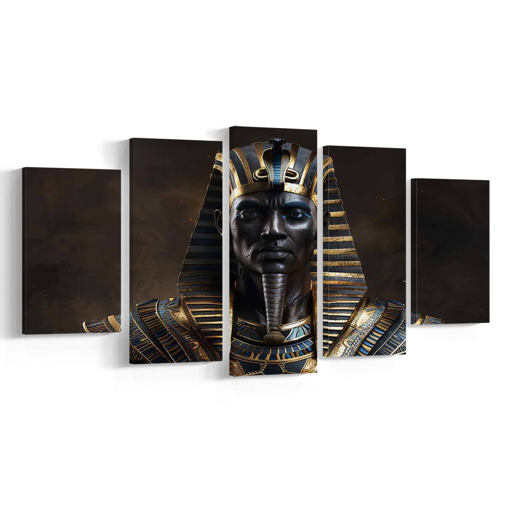 Egyptian Pharaoh Canvas Print,African Wall Art,Egyptian Artwork,Ready to Hang, 5 Piece Large Cavas Print Wall Art