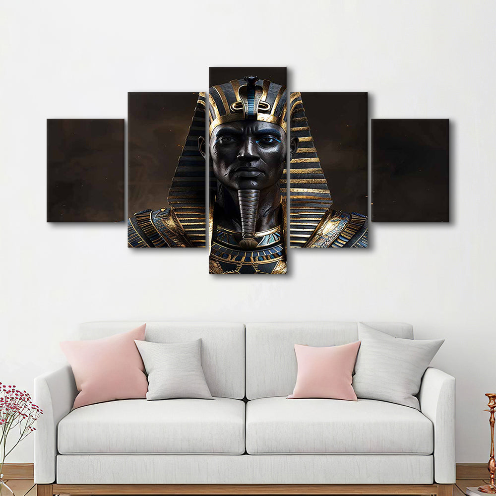 Egyptian Pharaoh Canvas Print,African Wall Art,Egyptian Artwork,Ready to Hang, 5 Piece Large Cavas Print Wall Art