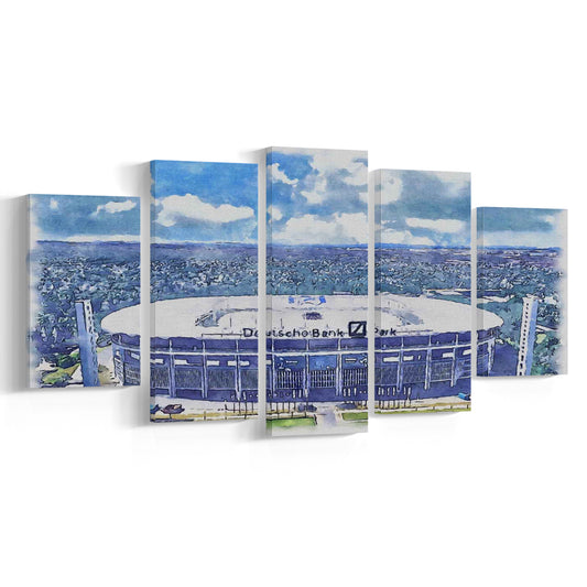 Eintracht Frankfurt, Deutsche Bank Park Watercolor, Sport Art, Mixed 5 Panel, Canvas Print Wall Art