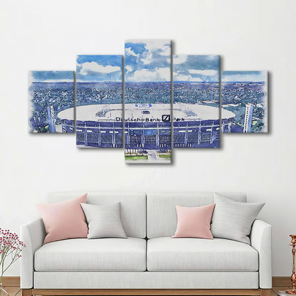 Eintracht Frankfurt, Deutsche Bank Park Watercolor, Sport Art, Mixed 5 Panel, Canvas Print Wall Art