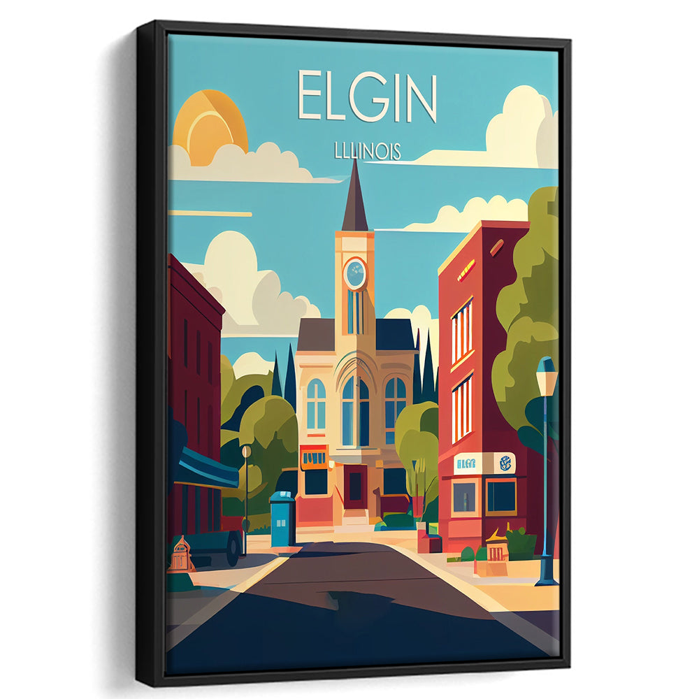 Elgin Illinois Retro Art Print, Elgin City Wall Art, Floating Framed Canvas Print, Framed Picture, Painting Canvas