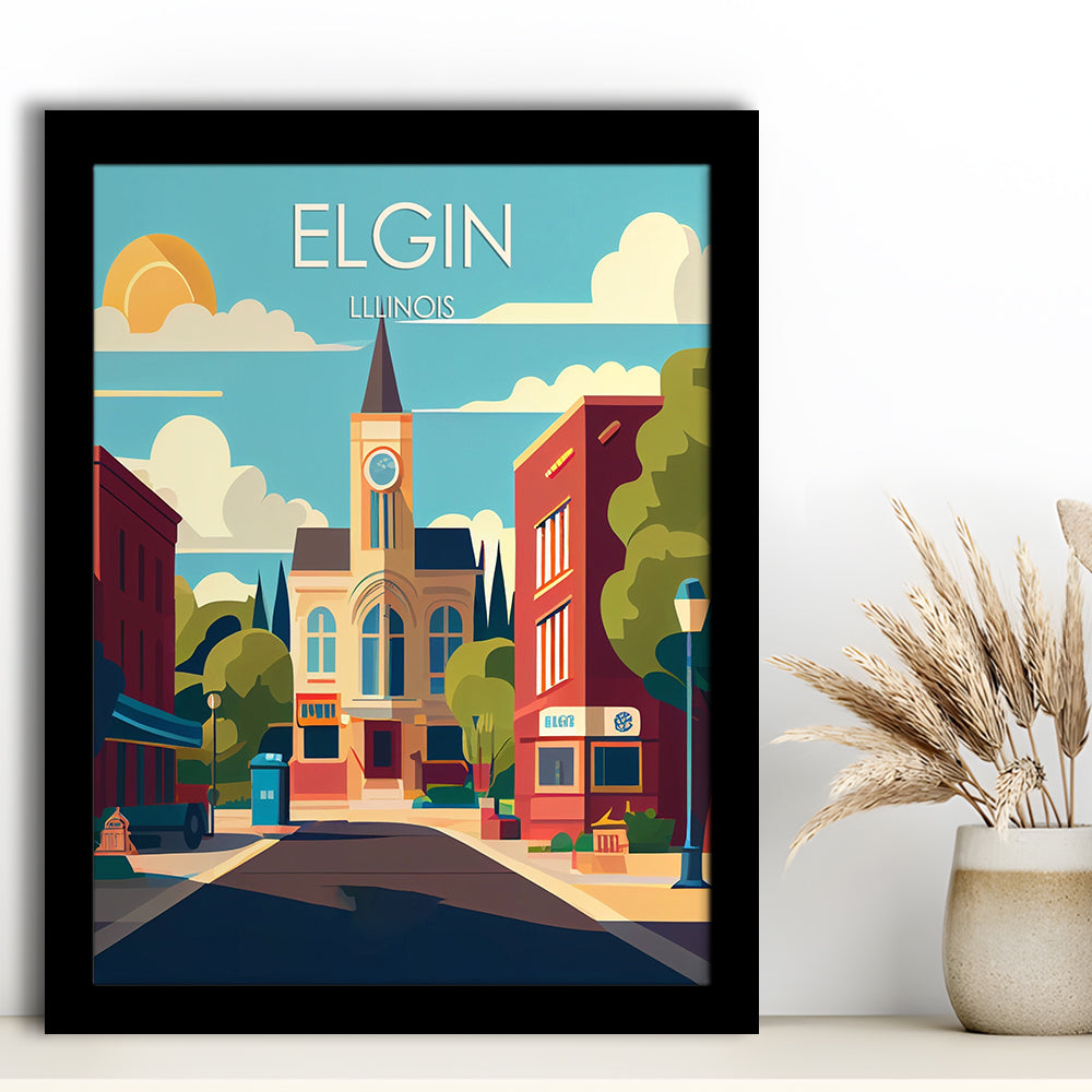 Elgin Illinois Retro Art Print, Elgin City Wall Art, Framed Art Print, Picture Framed, Painting Art