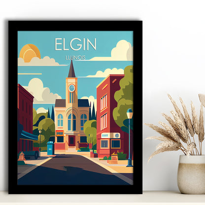Elgin Illinois Retro Art Print, Elgin City Wall Art, Framed Art Print, Picture Framed, Painting Art