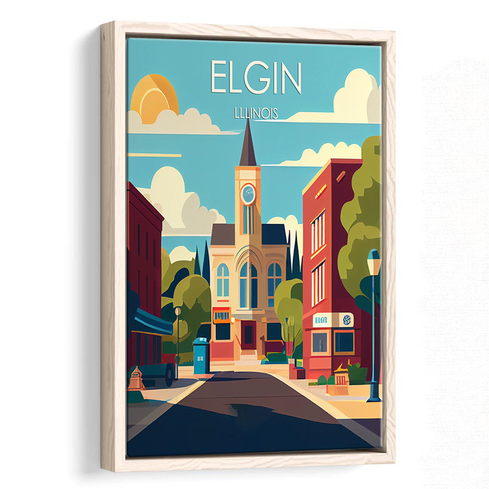 Elgin Illinois Retro Art Print, Elgin City Wall Art, Floating Framed Canvas Print, Framed Picture, Painting Canvas