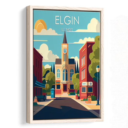 Elgin Illinois Retro Art Print, Elgin City Wall Art, Floating Framed Canvas Print, Framed Picture, Painting Canvas