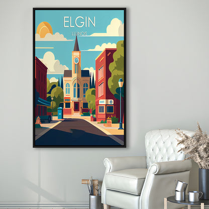 Elgin Illinois Retro Art Print, Elgin City Wall Art, Floating Framed Canvas Print, Framed Picture, Painting Canvas