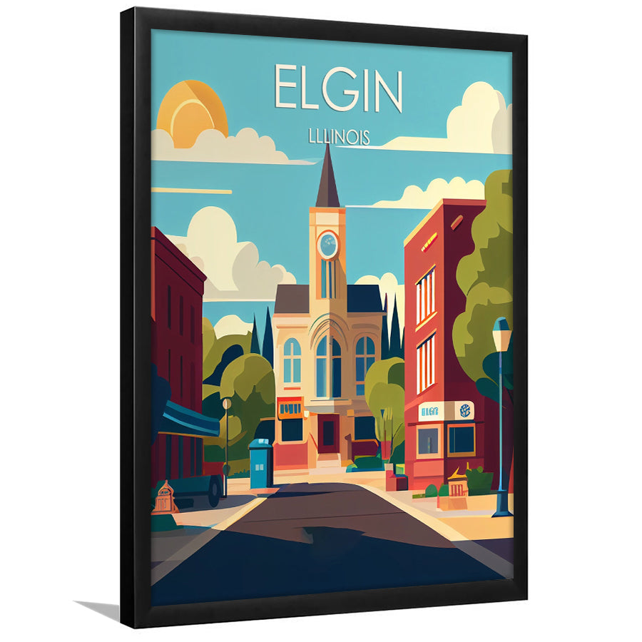 Elgin Illinois Retro Art Print, Elgin City Wall Art, Framed Art Print, Picture Framed, Painting Art