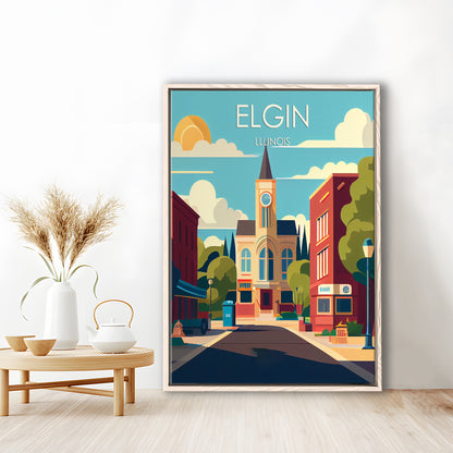 Elgin Illinois Retro Art Print, Elgin City Wall Art, Floating Framed Canvas Print, Framed Picture, Painting Canvas