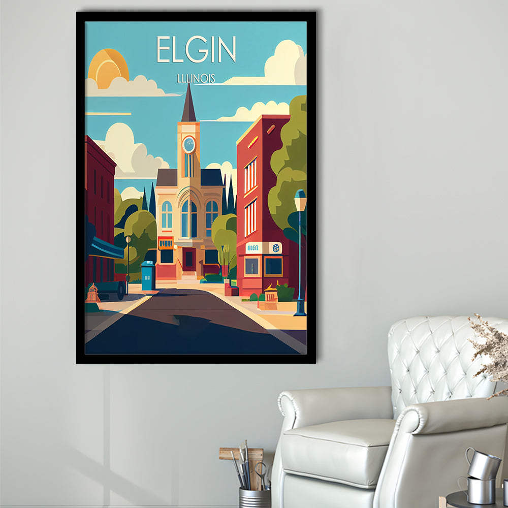 Elgin Illinois Retro Art Print, Elgin City Wall Art, Framed Art Print, Picture Framed, Painting Art