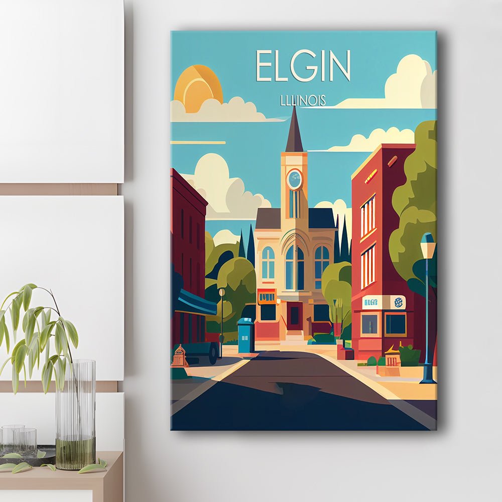 Elgin Illinois Retro Art Print, Elgin City Wall Art, Canvas Print, Painting Canvas, Living Room Decor