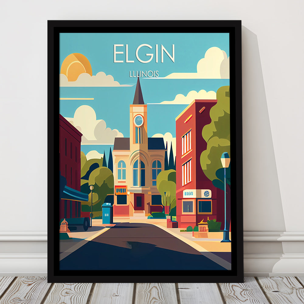 Elgin Illinois Retro Art Print, Elgin City Wall Art, Floating Framed Canvas Print, Framed Picture, Painting Canvas