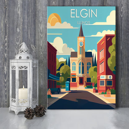 Elgin Illinois Retro Art Print, Elgin City Wall Art, Canvas Print, Painting Canvas, Living Room Decor