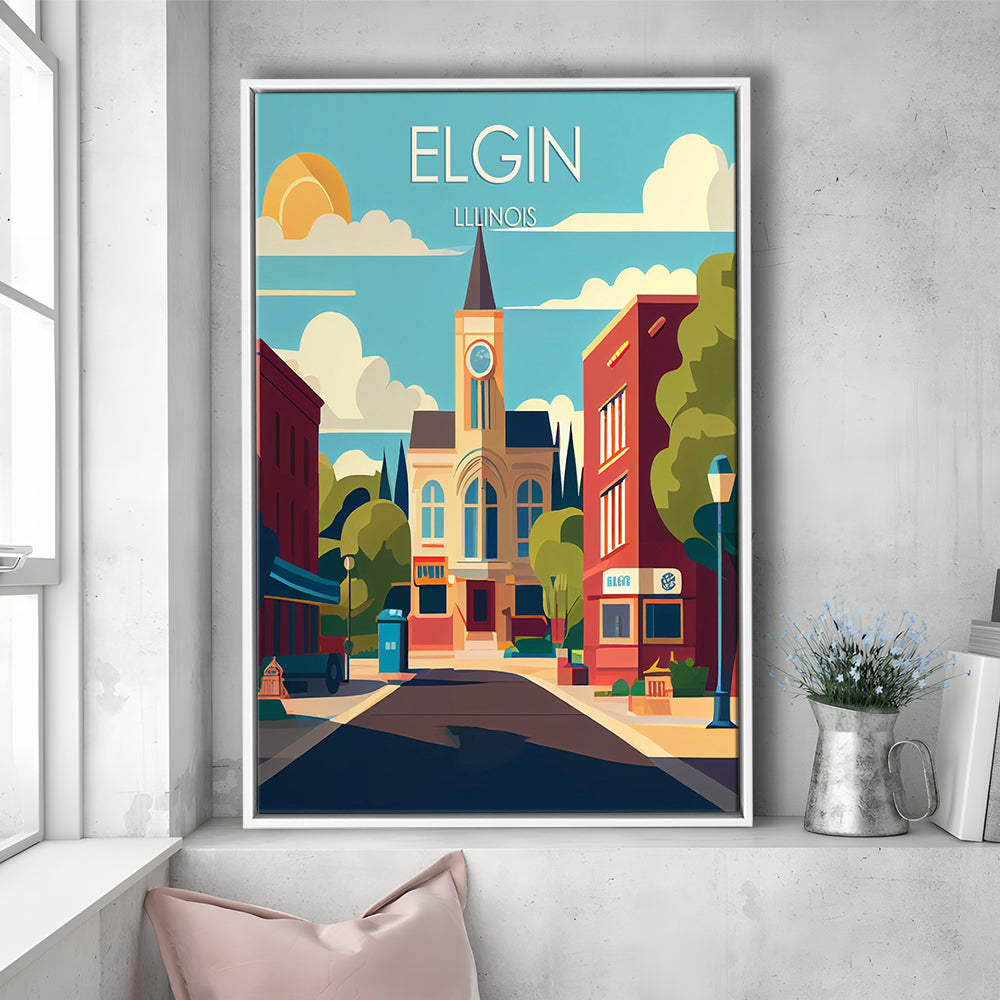 Elgin Illinois Retro Art Print, Elgin City Wall Art, Floating Framed Canvas Print, Framed Picture, Painting Canvas