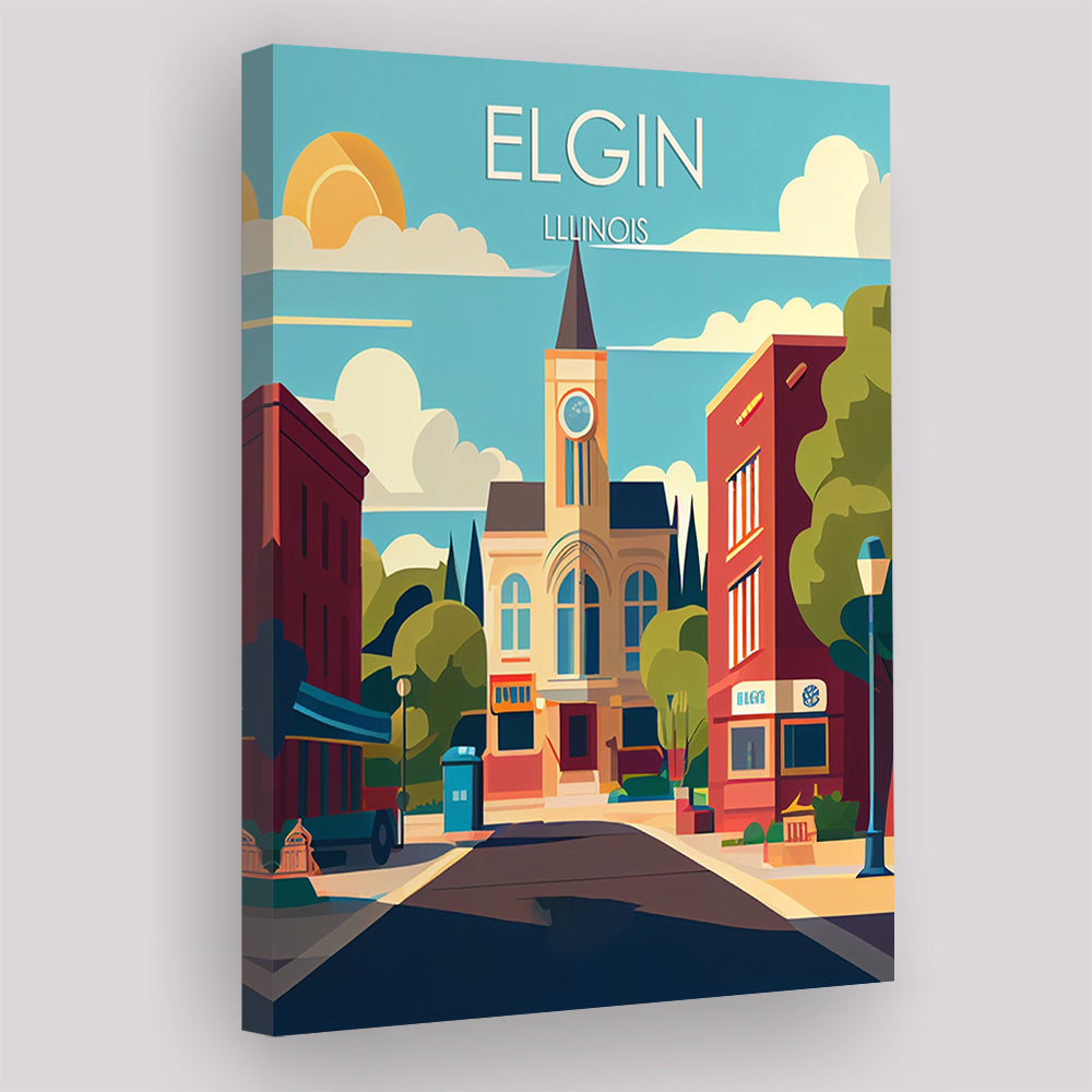 Elgin Illinois Retro Art Print, Elgin City Wall Art, Canvas Print, Painting Canvas, Living Room Decor