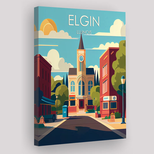 Elgin Illinois Retro Art Print, Elgin City Wall Art, Canvas Print, Painting Canvas, Living Room Decor