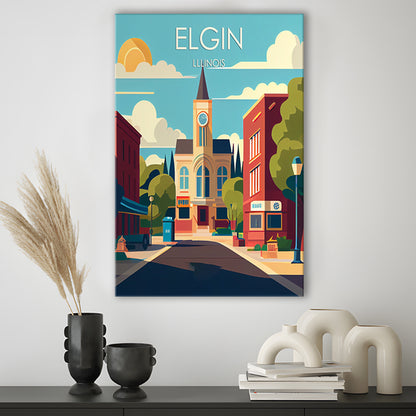 Elgin Illinois Retro Art Print, Elgin City Wall Art, Canvas Print, Painting Canvas, Living Room Decor