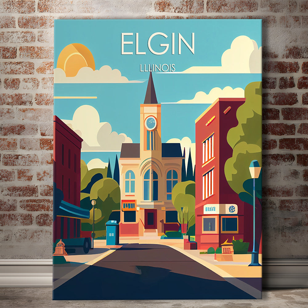 Elgin Illinois Retro Art Print, Elgin City Wall Art, Canvas Print, Painting Canvas, Living Room Decor