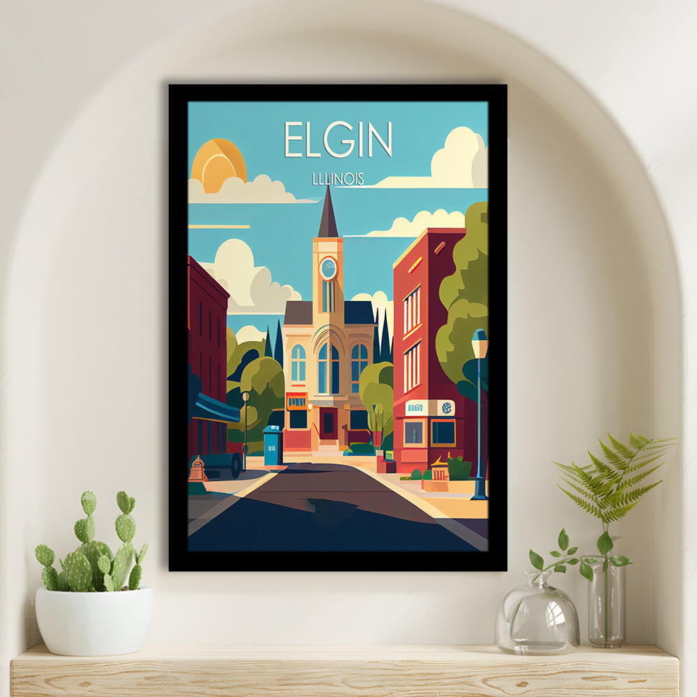 Elgin Illinois Retro Art Print, Elgin City Wall Art, Framed Art Print, Picture Framed, Painting Art