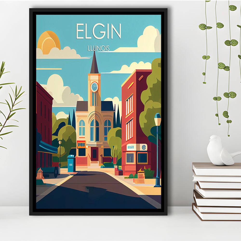 Elgin Illinois Retro Art Print, Elgin City Wall Art, Floating Framed Canvas Print, Framed Picture, Painting Canvas