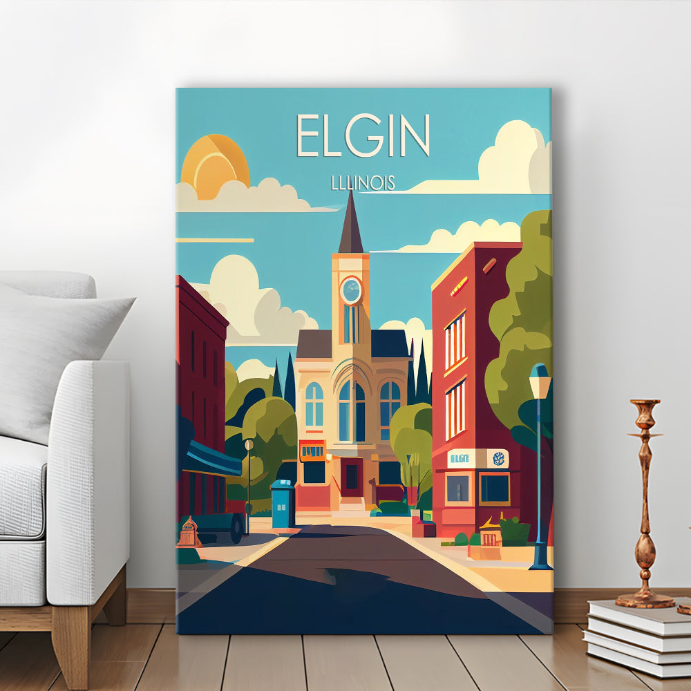 Elgin Illinois Retro Art Print, Elgin City Wall Art, Canvas Print, Painting Canvas, Living Room Decor