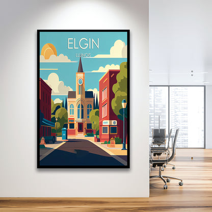 Elgin Illinois Retro Art Print, Elgin City Wall Art, Framed Art Print, Picture Framed, Painting Art