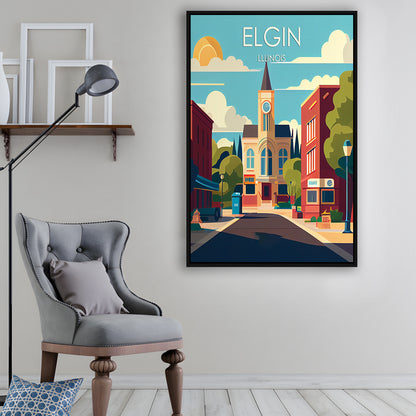 Elgin Illinois Retro Art Print, Elgin City Wall Art, Floating Framed Canvas Print, Framed Picture, Painting Canvas