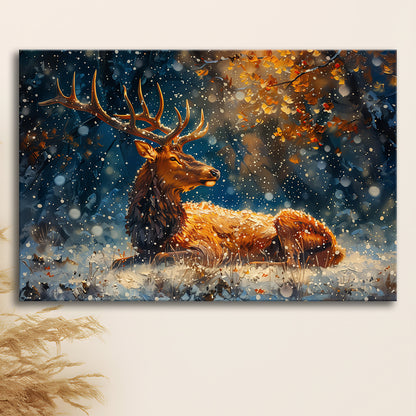 Elk With Antlers And Snow Winter, Hunting Art Decor, Painting Art, Canvas Print Wall Art Home Decor