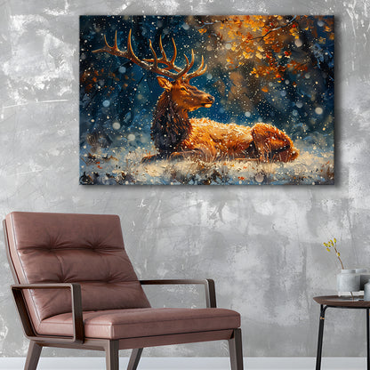 Elk With Antlers And Snow Winter, Hunting Art Decor, Painting Art, Canvas Print Wall Art Home Decor