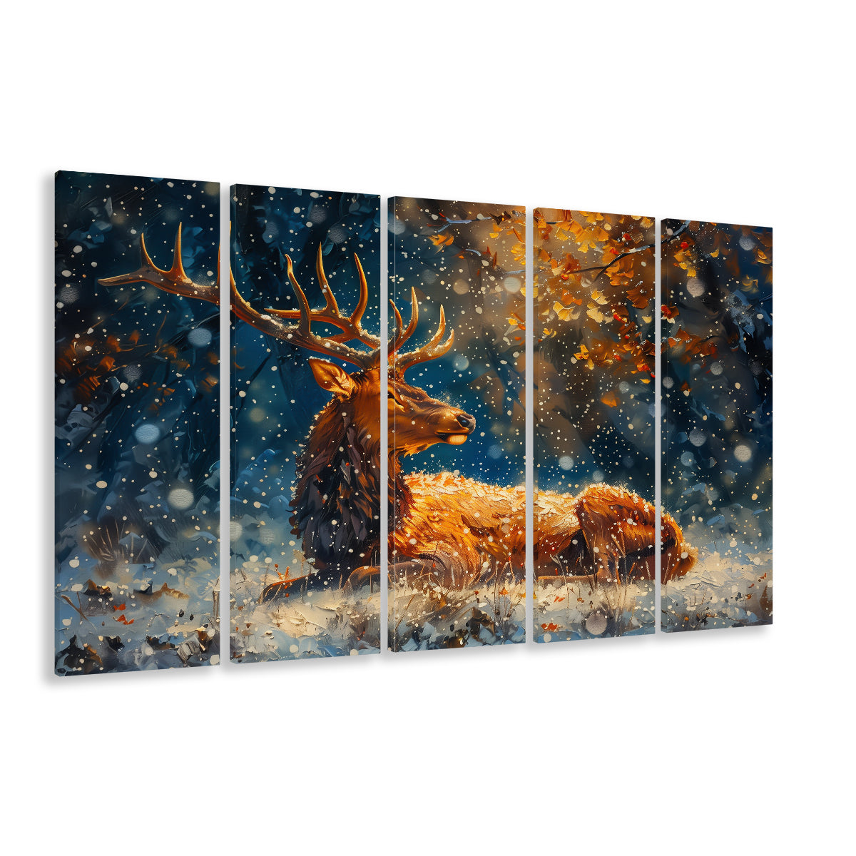 Elk With Antlers And Snow Winter, Hunting Art, Painting Art, Multi Panels Canvas Print Wall Art