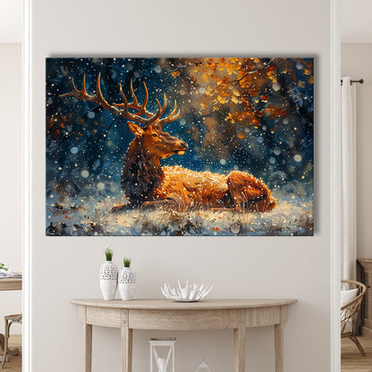 Elk With Antlers And Snow Winter, Hunting Art Decor, Painting Art, Canvas Print Wall Art Home Decor