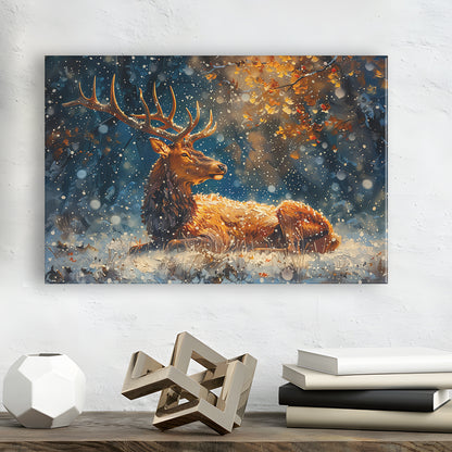 Elk With Antlers And Snow Winter, Hunting Art Decor, Painting Art, Canvas Print Wall Art Home Decor