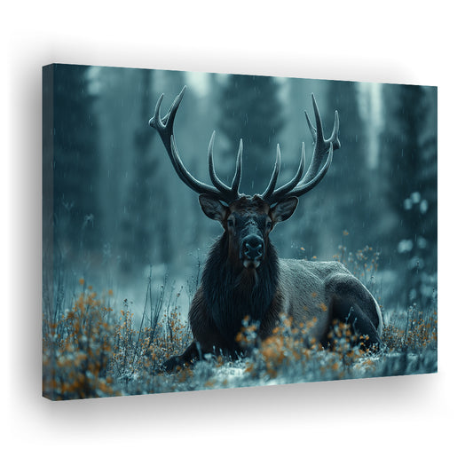 Elk With Antlers Dark Winter Hunting Art Decor, Painting Art, Canvas Print Wall Art Home Decor