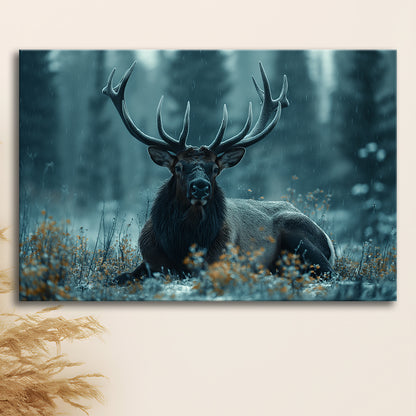 Elk With Antlers Dark Winter Hunting Art Decor, Painting Art, Canvas Print Wall Art Home Decor