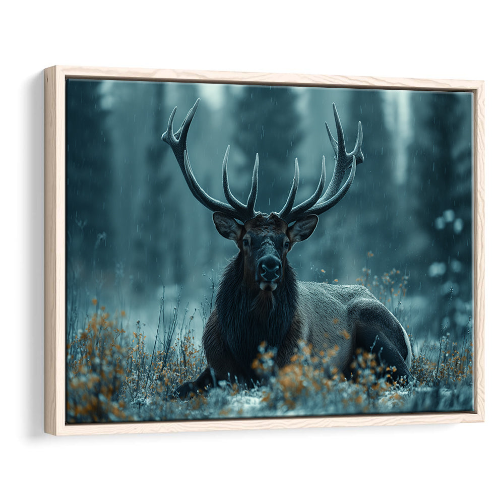 Elk With Antlers Dark Winter Hunting Art Decor, Painting Art, Floating Framed Canvas Print Wall Art