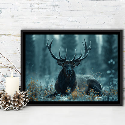Elk With Antlers Dark Winter Hunting Art Decor, Painting Art, Floating Framed Canvas Print Wall Art