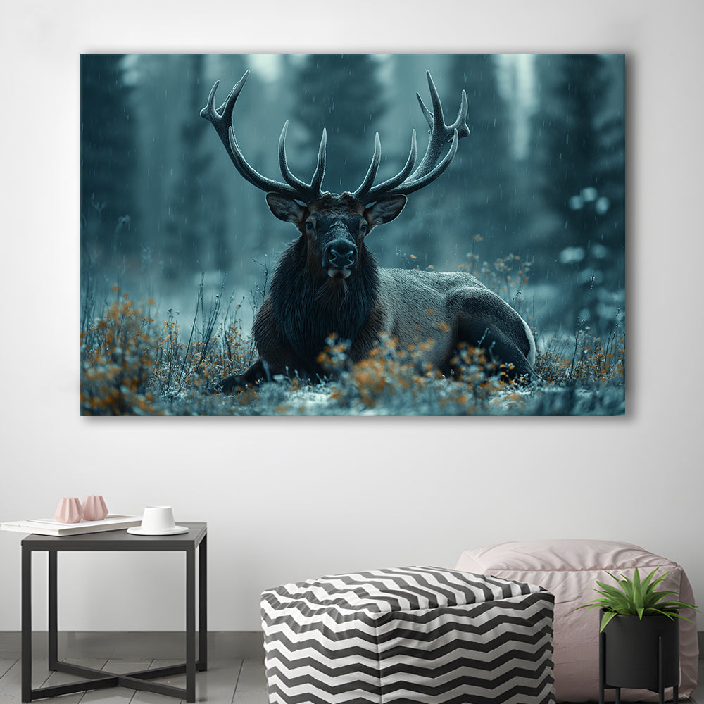 Elk With Antlers Dark Winter Hunting Art Decor, Painting Art, Canvas Print Wall Art Home Decor
