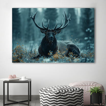 Elk With Antlers Dark Winter Hunting Art Decor, Painting Art, Canvas Print Wall Art Home Decor