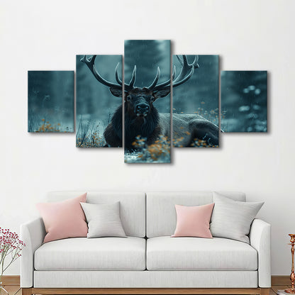 Elk With Antlers Dark Winter Hunting Art Decor, Painting Art, Mixed Panels Canvas Print Wall Art