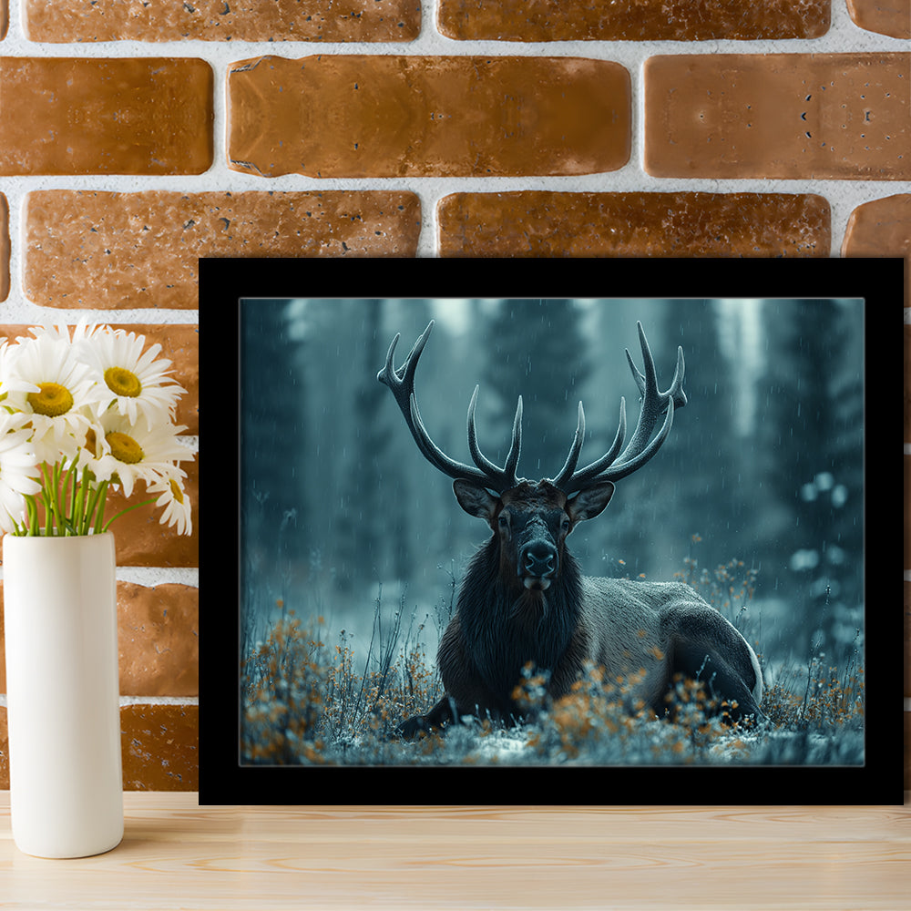 Elk With Antlers Dark Winter Hunting Art Decor, Painting Art, Framed Art Print Wall Decor, Framed Picture
