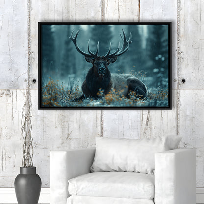 Elk With Antlers Dark Winter Hunting Art Decor, Painting Art, Floating Framed Canvas Print Wall Art