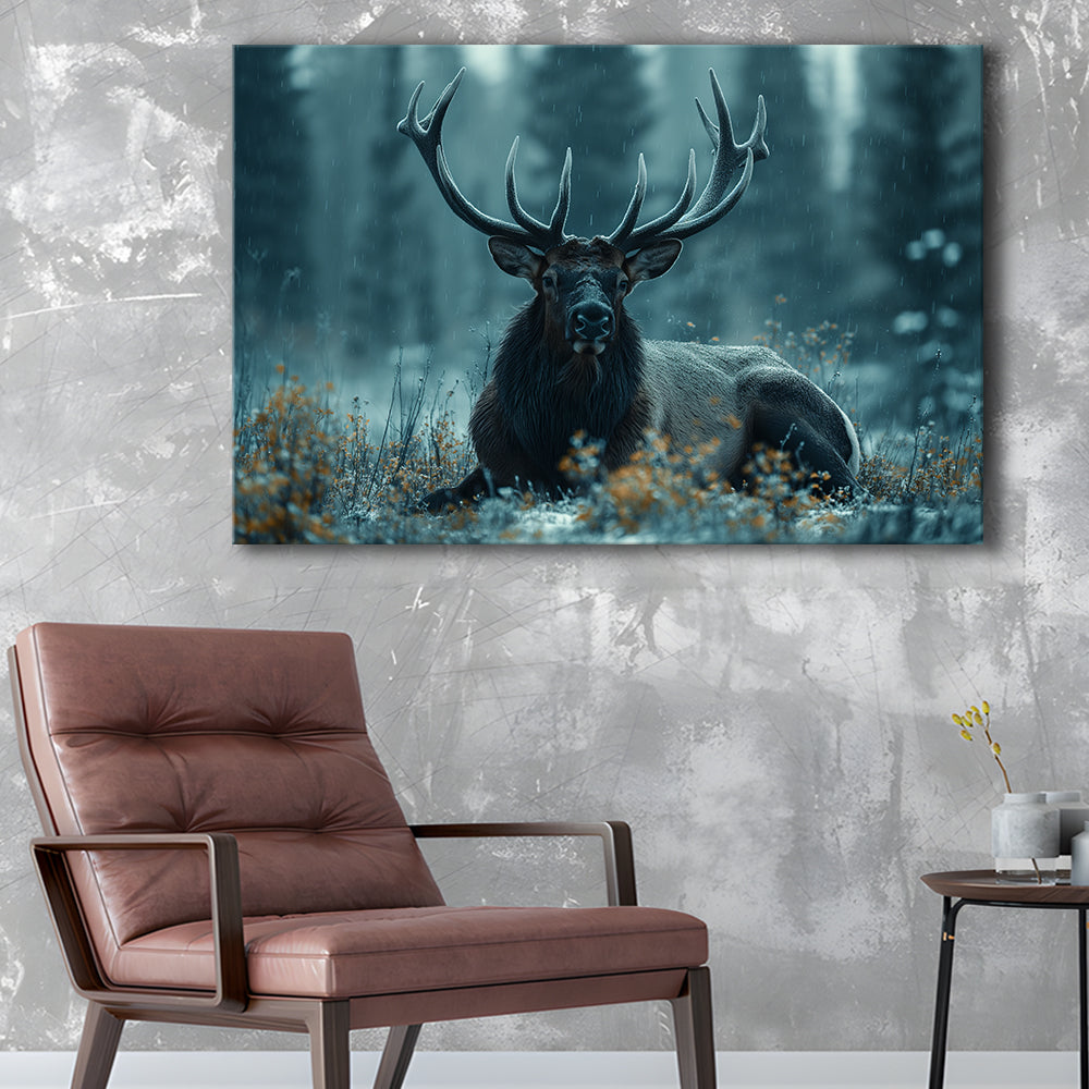 Elk With Antlers Dark Winter Hunting Art Decor, Painting Art, Canvas Print Wall Art Home Decor