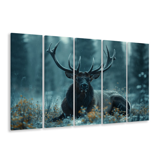 Elk With Antlers Dark Winter Hunting Art, Painting Art, Multi Panels Canvas Print Wall Art