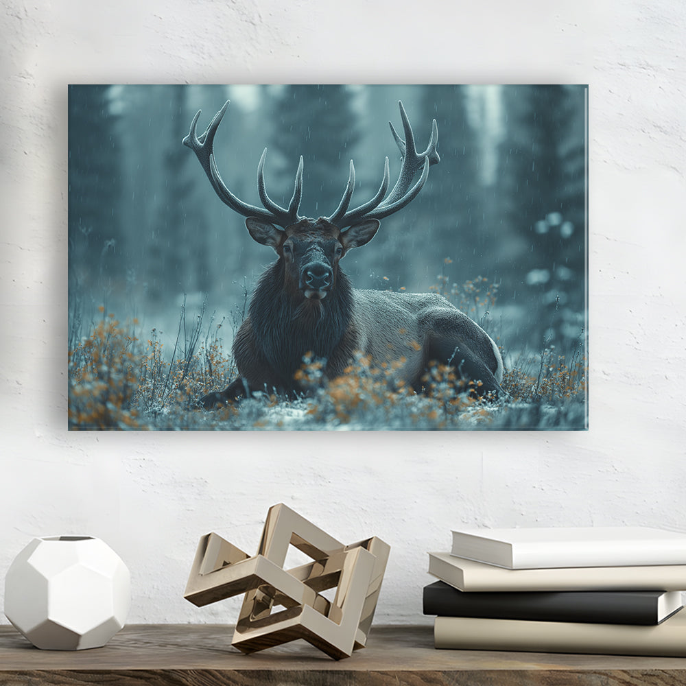 Elk With Antlers Dark Winter Hunting Art Decor, Painting Art, Canvas Print Wall Art Home Decor