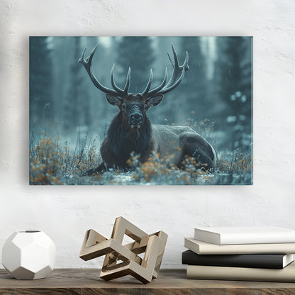 Elk With Antlers Dark Winter Hunting Art Decor, Painting Art, Canvas Print Wall Art Home Decor