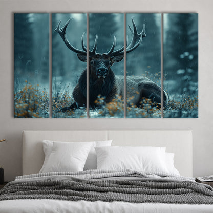 Elk With Antlers Dark Winter Hunting Art, Painting Art, Multi Panels Canvas Print Wall Art