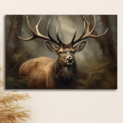 Elk With Antlers In The Forest Portrait Painting Canvas Print, Deer Farmhouse, Canvas Print Wall Art, Wall Decor, Painting Canvas