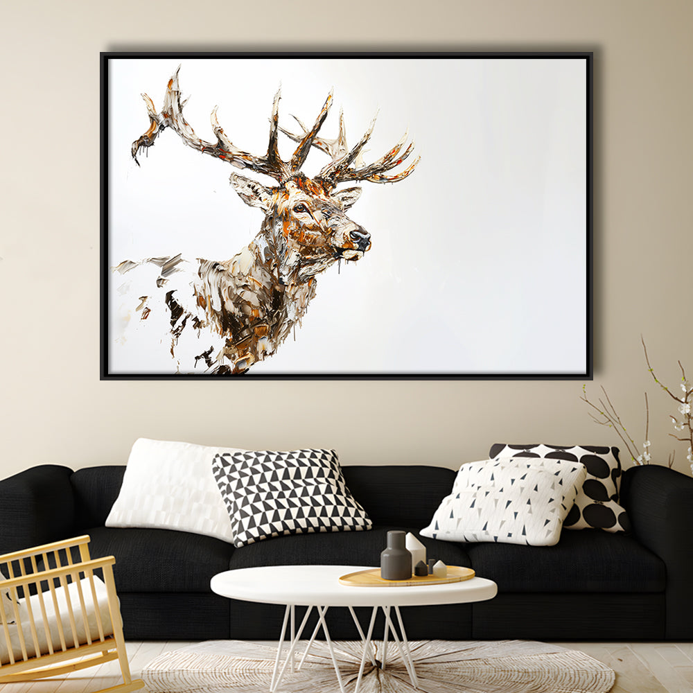 Elk With Antlers Knife Painting, Hunting Art Decor, Painting Art, Floating Framed Canvas Print Wall Art